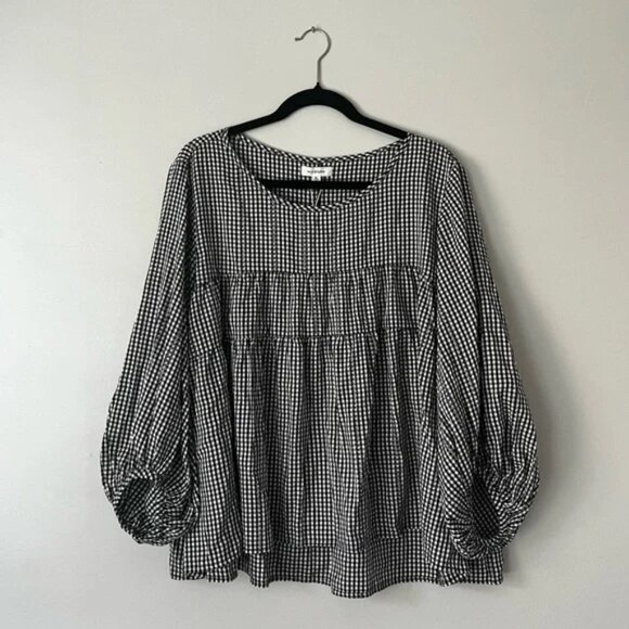 Max Studio B&W Gingham Top - Picture 1 of 5